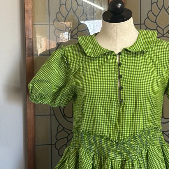 Urban Outfitters Claire Ruffle Babydoll Gingham Oversized Mini Dress Size XS - Picture 7 of 16